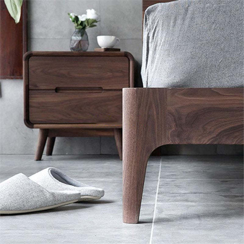 Minimalist Black Walnut Rounded Nightstand 2-Drawer