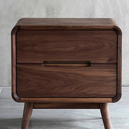 Minimalist Black Walnut Rounded Nightstand 2-Drawer