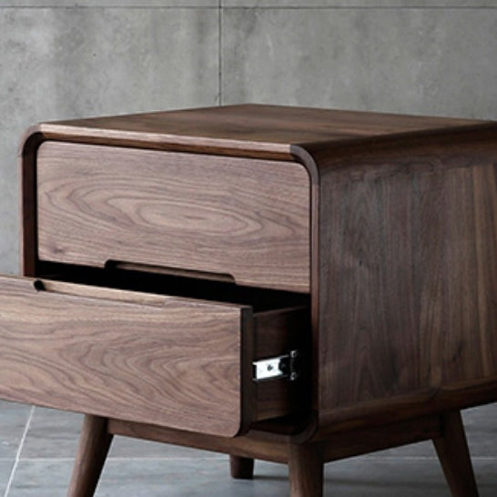 Minimalist Black Walnut Rounded Nightstand 2-Drawer