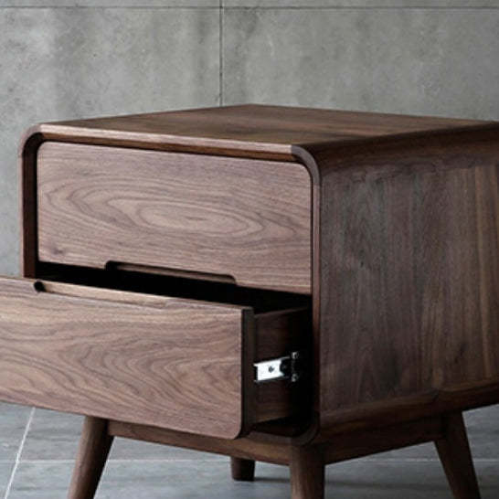Minimalist Black Walnut Rounded Nightstand 2-Drawer