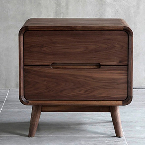 Minimalist Black Walnut Rounded Nightstand 2-Drawer