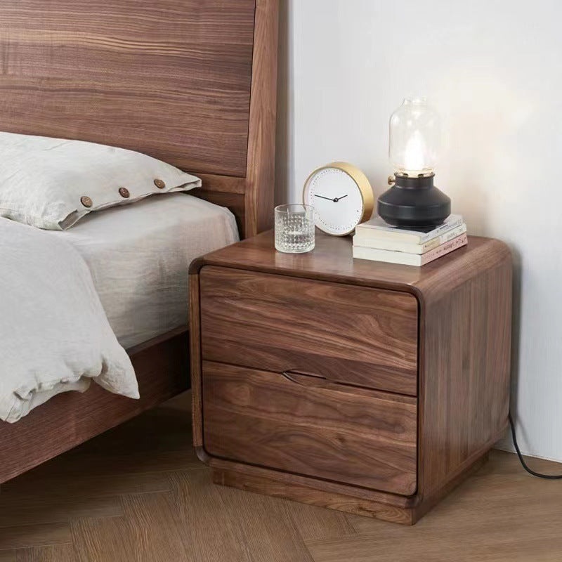 Nordic Black Walnut Nightstand 2-Drawer