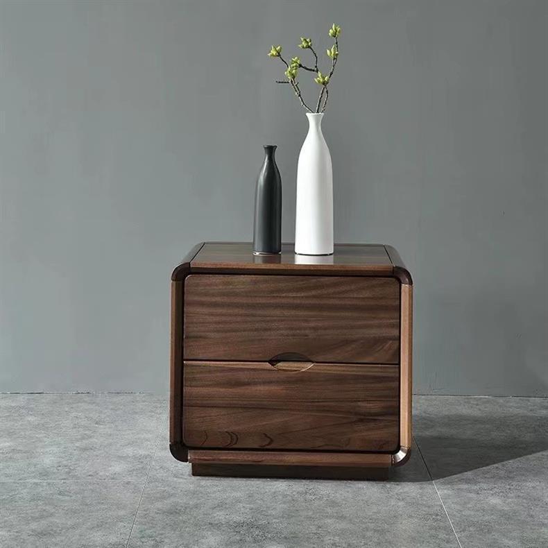Nordic Black Walnut Nightstand 2-Drawer