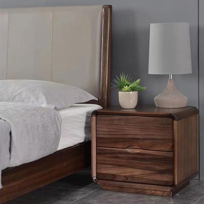 Nordic Black Walnut Nightstand 2-Drawer