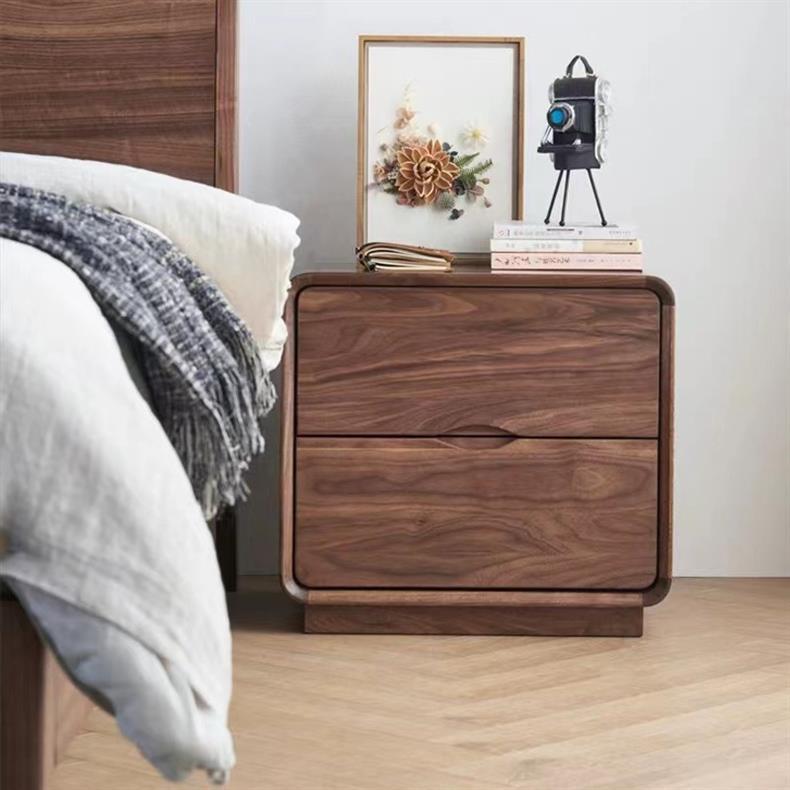 Nordic Black Walnut Nightstand 2-Drawer