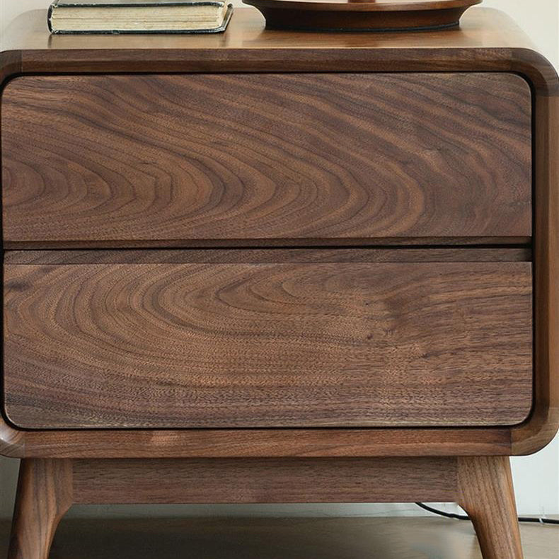 Minimalist Black Walnut Rounded 2-Drawer Nightstand