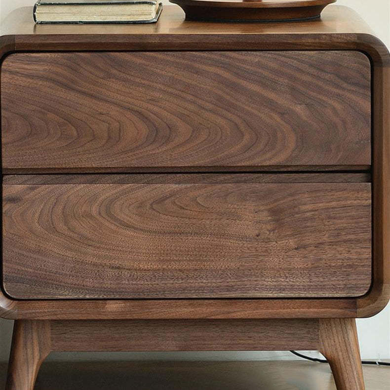 Minimalist Black Walnut Rounded 2-Drawer Nightstand