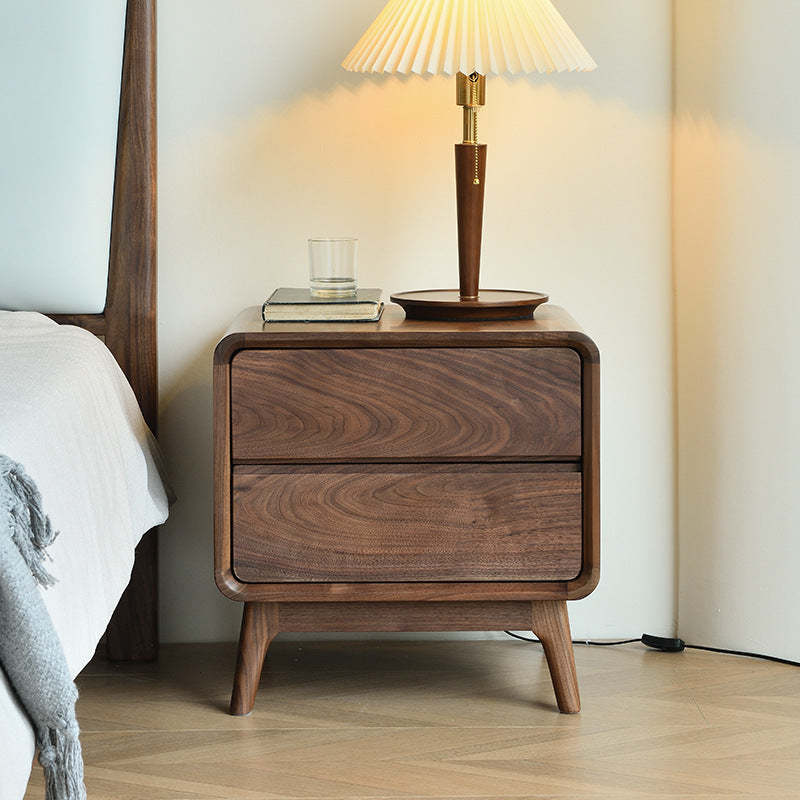 Minimalist Black Walnut Rounded 2-Drawer Nightstand