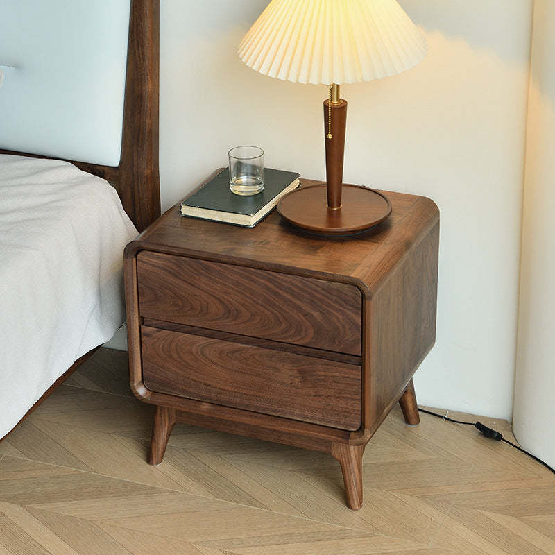 Minimalist Black Walnut Rounded 2-Drawer Nightstand