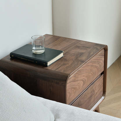 Minimalist Black Walnut Rounded 2-Drawer Nightstand