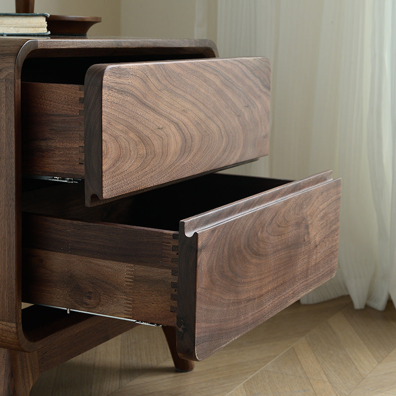Minimalist Black Walnut Rounded 2-Drawer Nightstand