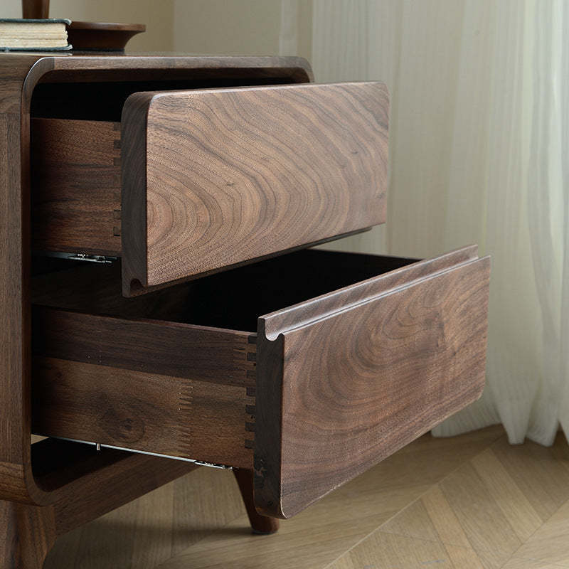 Minimalist Black Walnut Rounded 2-Drawer Nightstand
