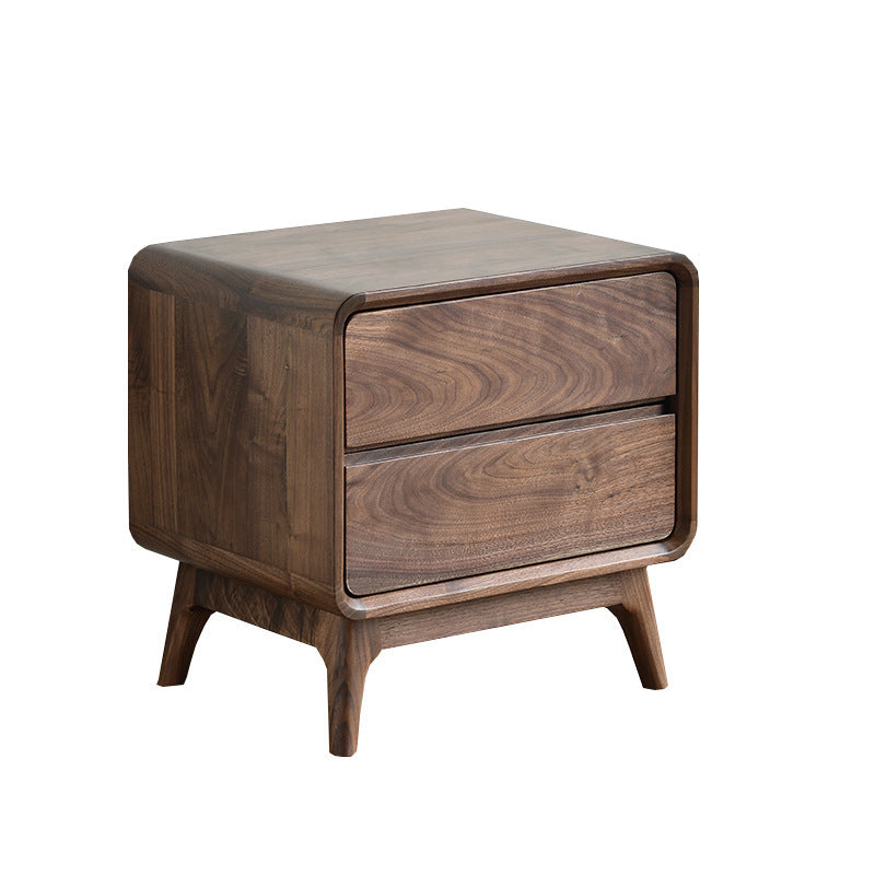 Minimalist Black Walnut Rounded 2-Drawer Nightstand