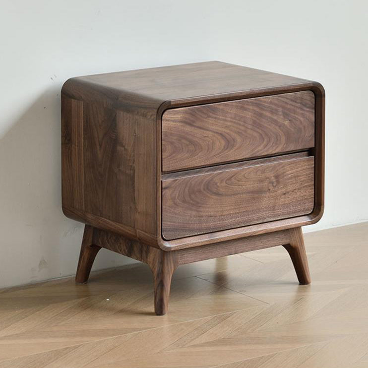 Minimalist Black Walnut Rounded Nightstand 2-Drawer