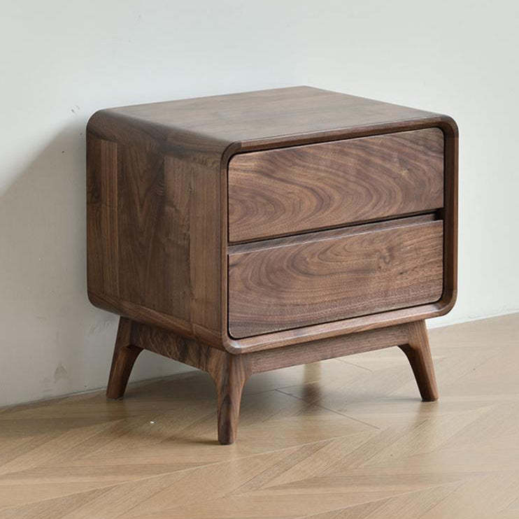 Minimalist Black Walnut Rounded Nightstand 2-Drawer