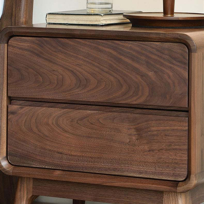 Minimalist Black Walnut Rounded 2-Drawer Nightstand