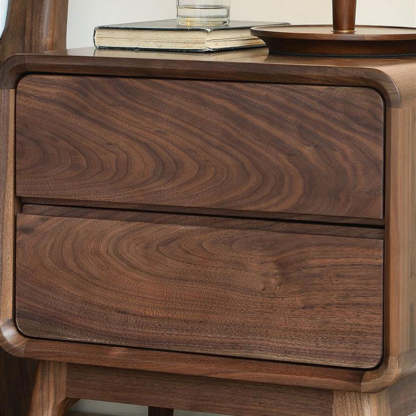 Minimalist Black Walnut Rounded 2-Drawer Nightstand