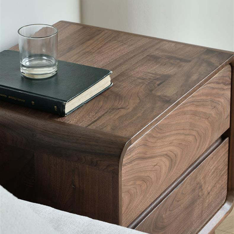 Minimalist Black Walnut Rounded 2-Drawer Nightstand
