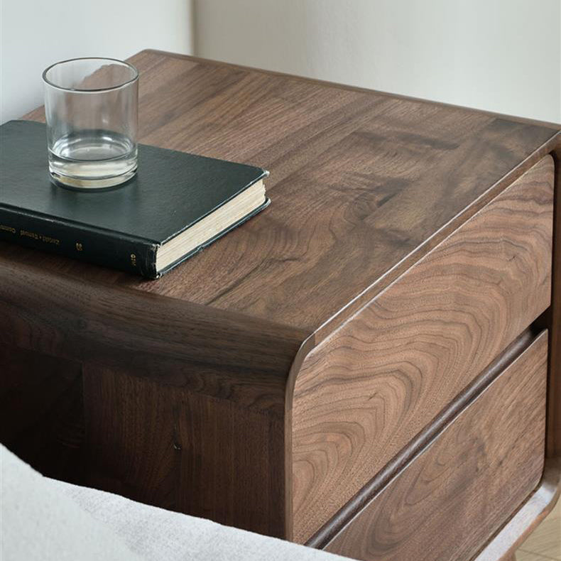 Minimalist Black Walnut Rounded Nightstand 2-Drawer
