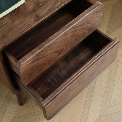 Minimalist Black Walnut Rounded 2-Drawer Nightstand