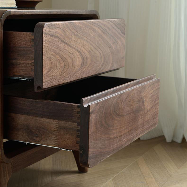 Minimalist Black Walnut Rounded 2-Drawer Nightstand