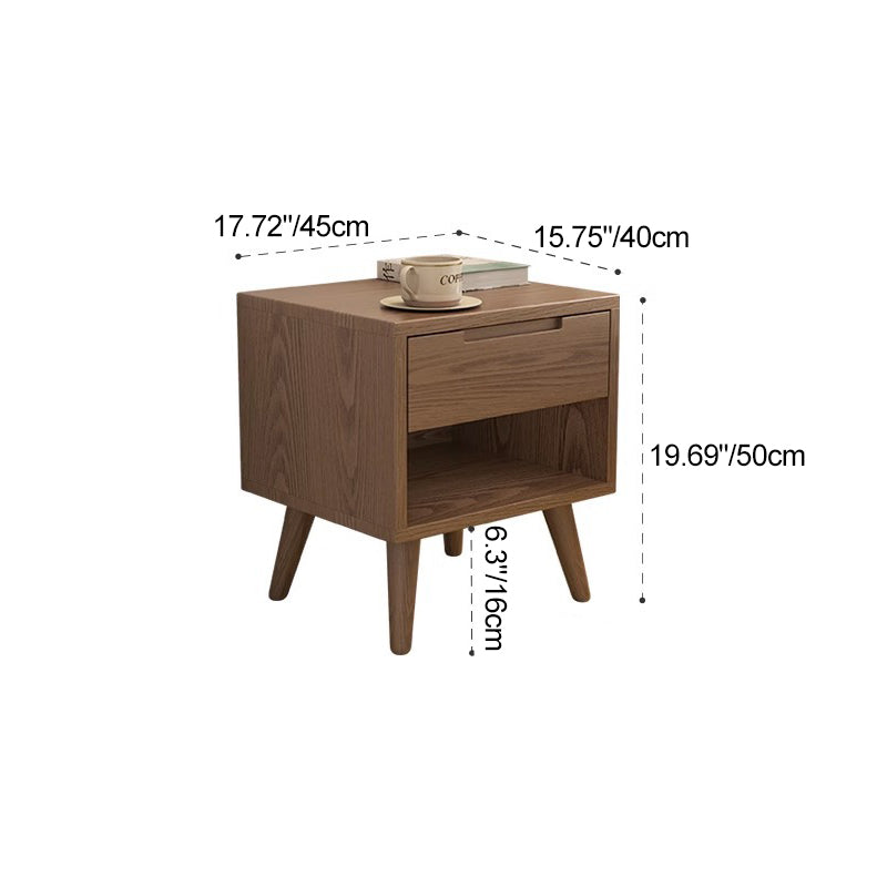 Minimalist Rubberwood Rounded Nightstand 1-Drawer