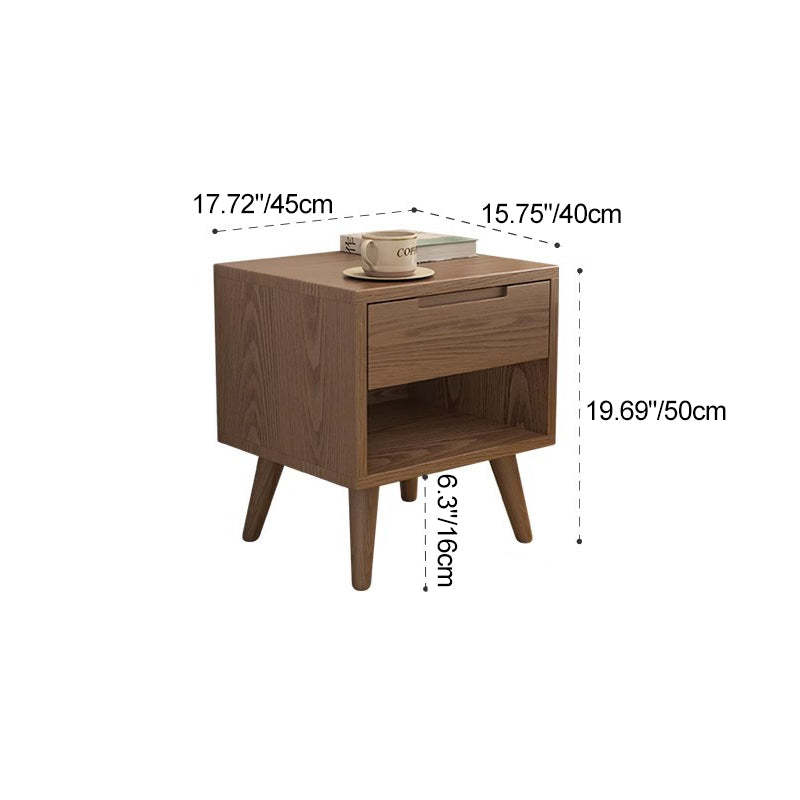 Minimalist Rubberwood Rounded Nightstand 1-Drawer