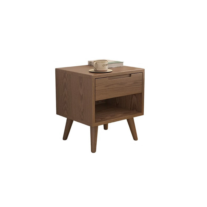 Minimalist Rubberwood Rounded Nightstand 1-Drawer