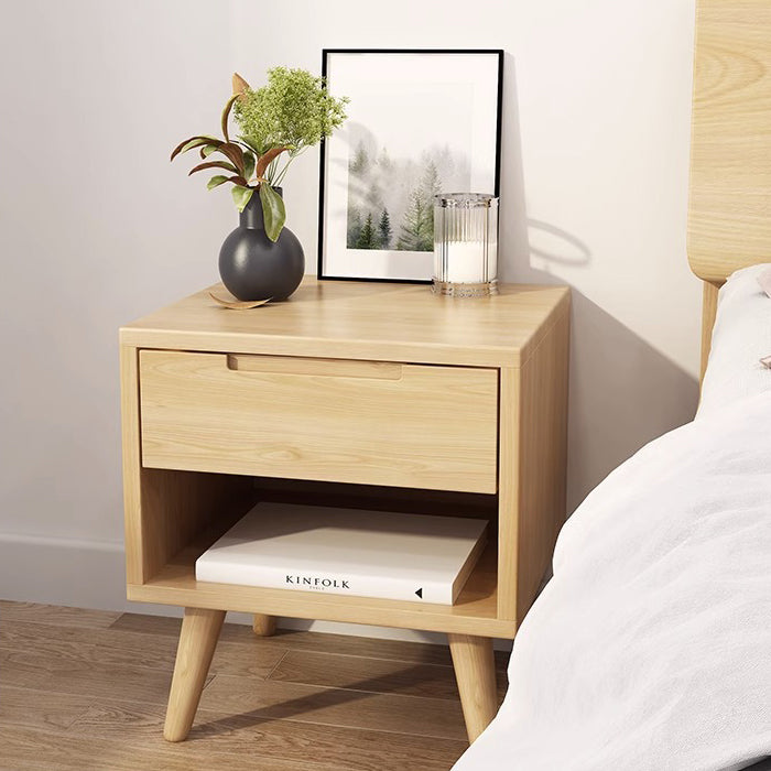 Minimalist Rubberwood Rounded Nightstand 1-Drawer