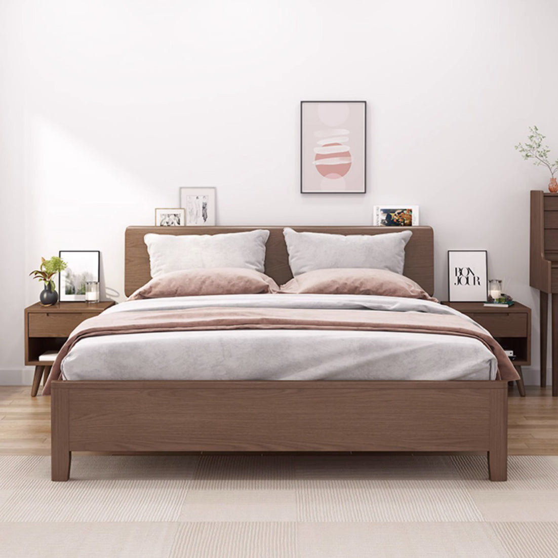 Minimalist Rubberwood Rounded Nightstand 1-Drawer