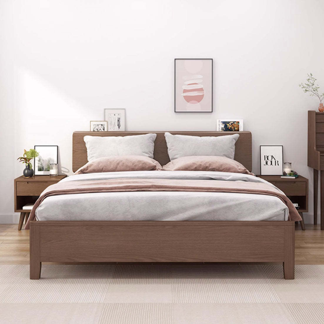 Minimalist Rubberwood Rounded Nightstand 1-Drawer
