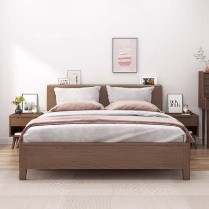 Minimalist Rubberwood Rounded Nightstand 1-Drawer
