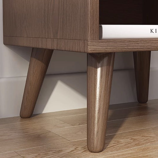 Minimalist Rubberwood Rounded Nightstand 1-Drawer