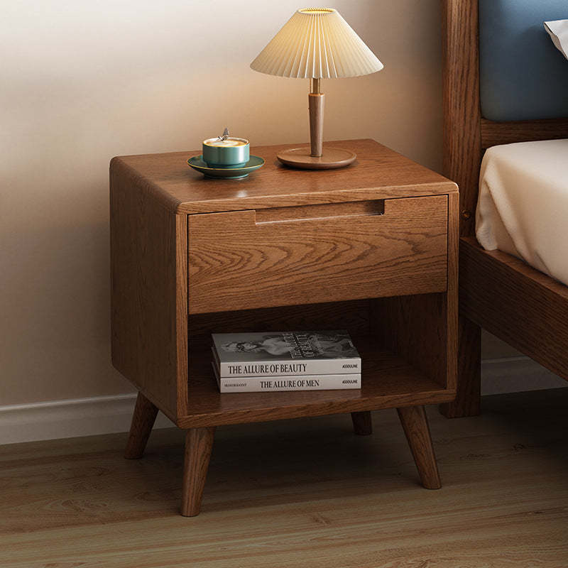 Minimalist Rubberwood Rounded Nightstand 1-Drawer