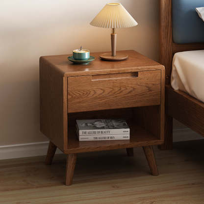 Minimalist Rubberwood Rounded Nightstand 1-Drawer