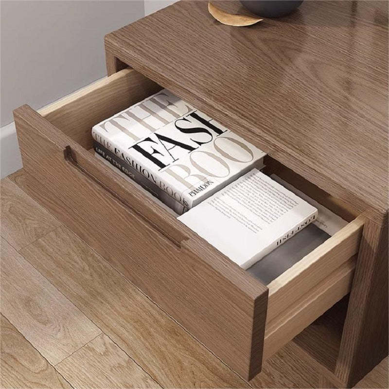 Minimalist Rubberwood Rounded Nightstand 1-Drawer