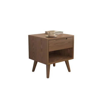 Minimalist Rubberwood Rounded Nightstand 1-Drawer