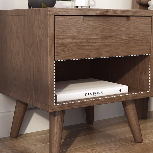Minimalist Rubberwood Rounded Nightstand 1-Drawer
