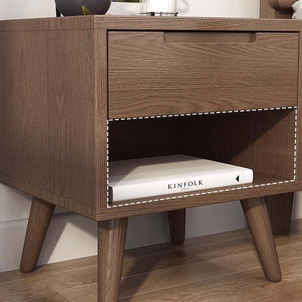 Minimalist Rubberwood Rounded Nightstand 1-Drawer