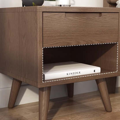Minimalist Rubberwood Rounded Nightstand 1-Drawer