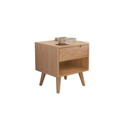 Minimalist Rubberwood Rounded Nightstand 1-Drawer