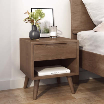 Minimalist Rubberwood Rounded Nightstand 1-Drawer