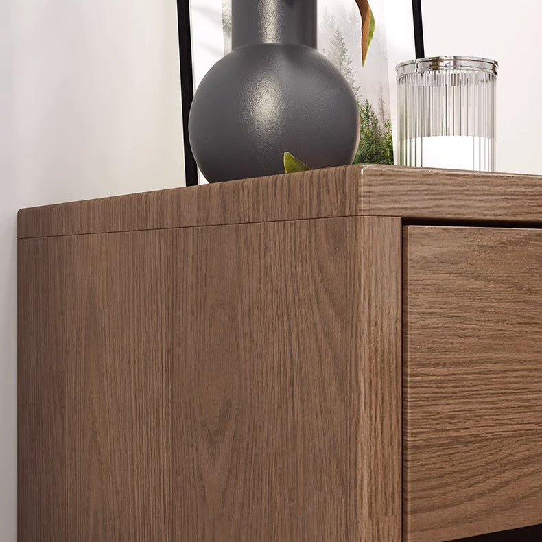 Minimalist Rubberwood Rounded Nightstand 1-Drawer