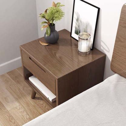 Minimalist Rubberwood Rounded Nightstand 1-Drawer