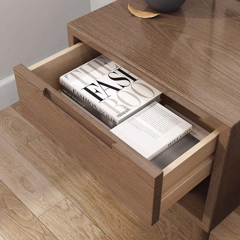 Minimalist Rubberwood Rounded Nightstand 1-Drawer