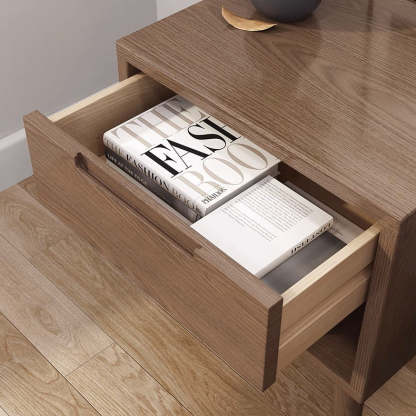Minimalist Rubberwood Rounded Nightstand 1-Drawer