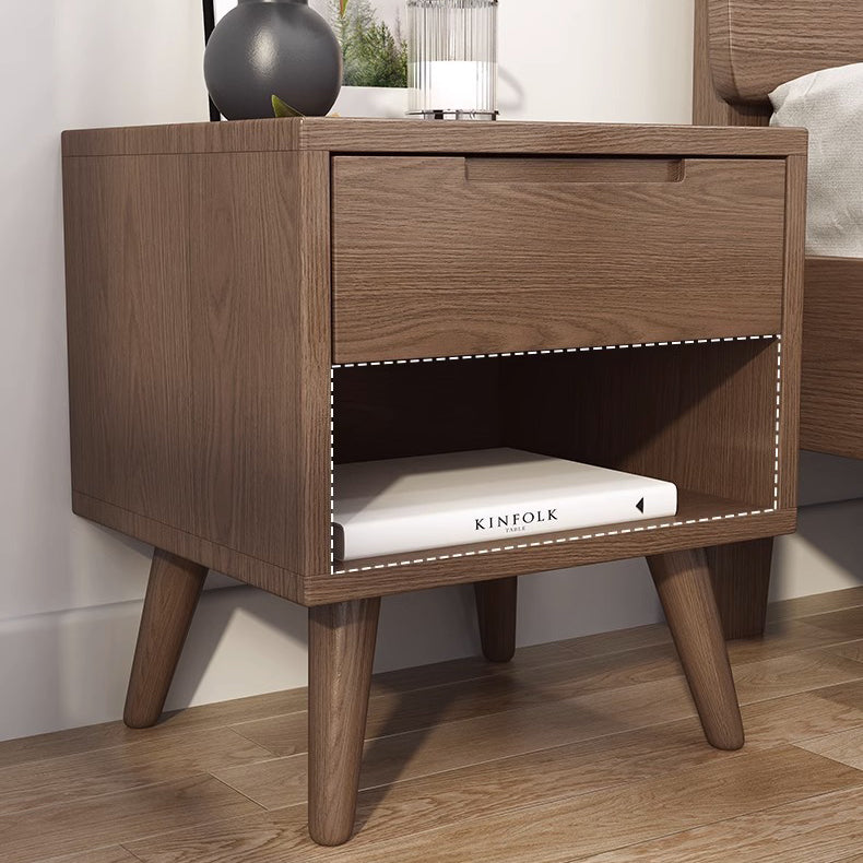 Minimalist Rubberwood Rounded Nightstand 1-Drawer