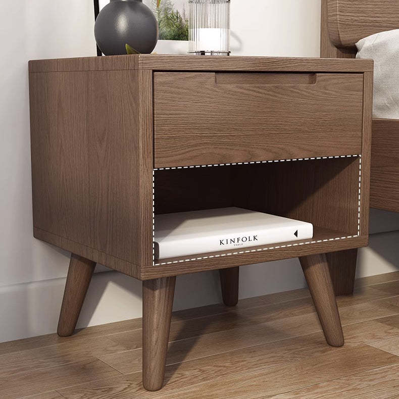 Minimalist Rubberwood Rounded Nightstand 1-Drawer