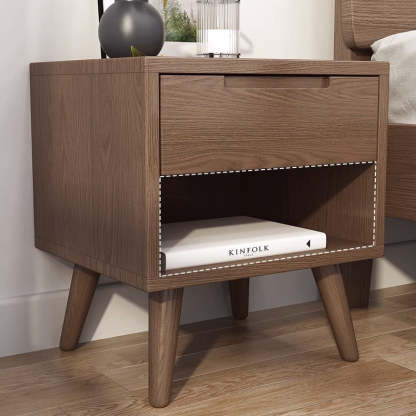 Minimalist Rubberwood Rounded Nightstand 1-Drawer