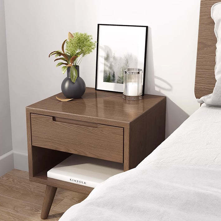 Minimalist Rubberwood Rounded Nightstand 1-Drawer